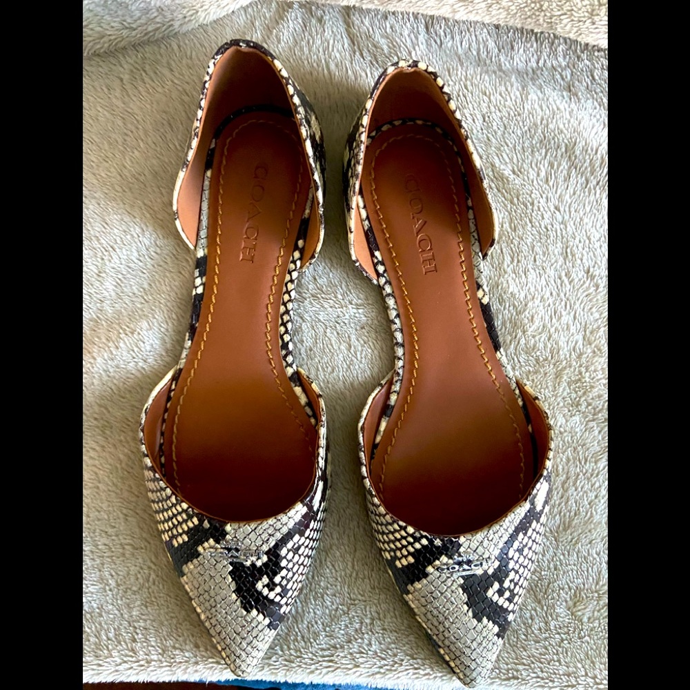 Coach D’Orsay pointy-toed snakeskin flats, size 9.5.